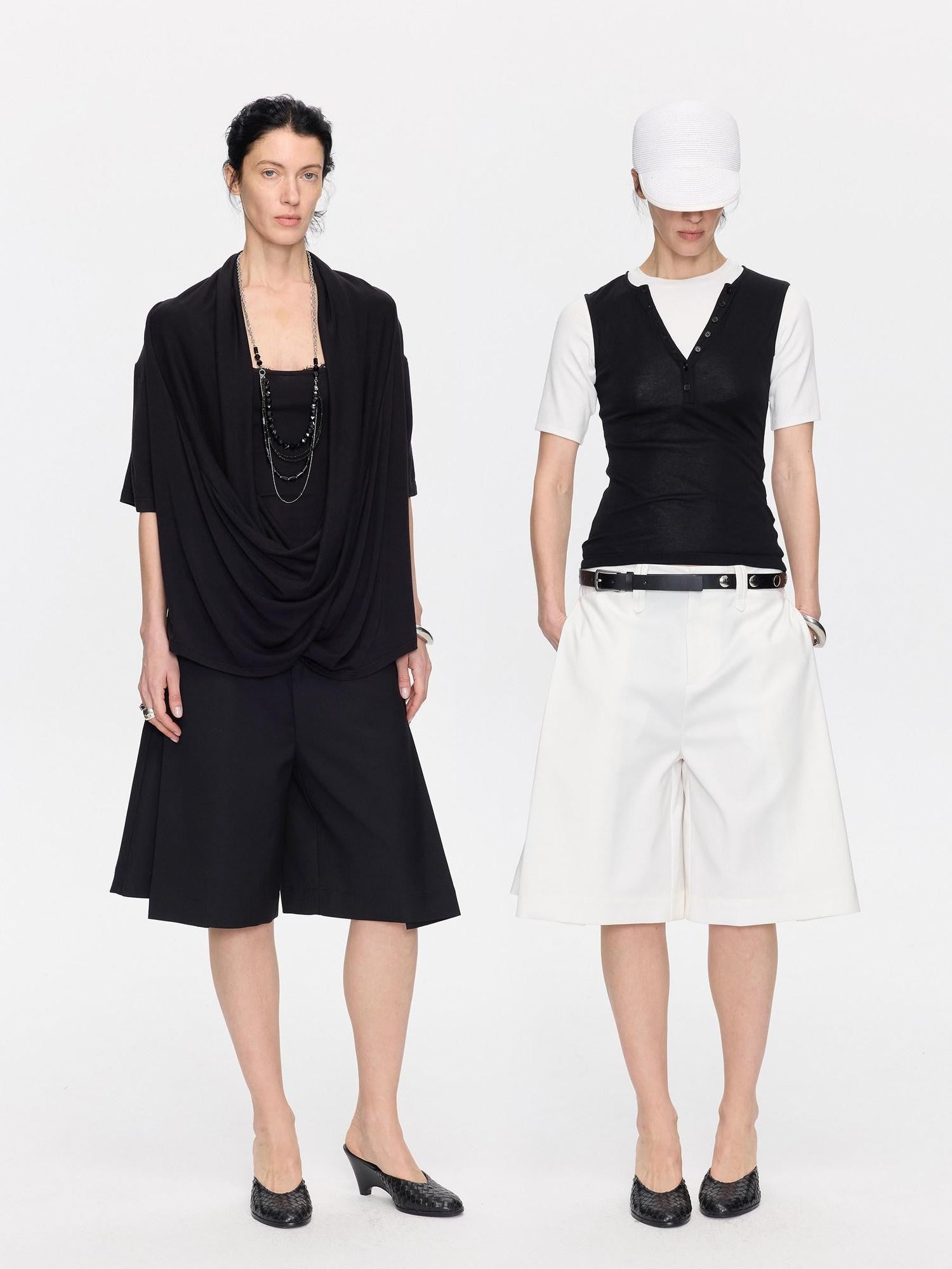 LYUOCHENG Pleated Minimalist Relaxed Mid Rise Women&
