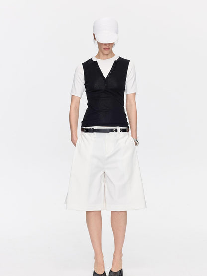 LYUOCHENG Pleated Minimalist Relaxed Mid Rise Women&