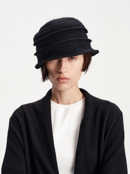 LYUOCHENG Pleated Round Crown Solid Color Wool Blend Warm Women&
