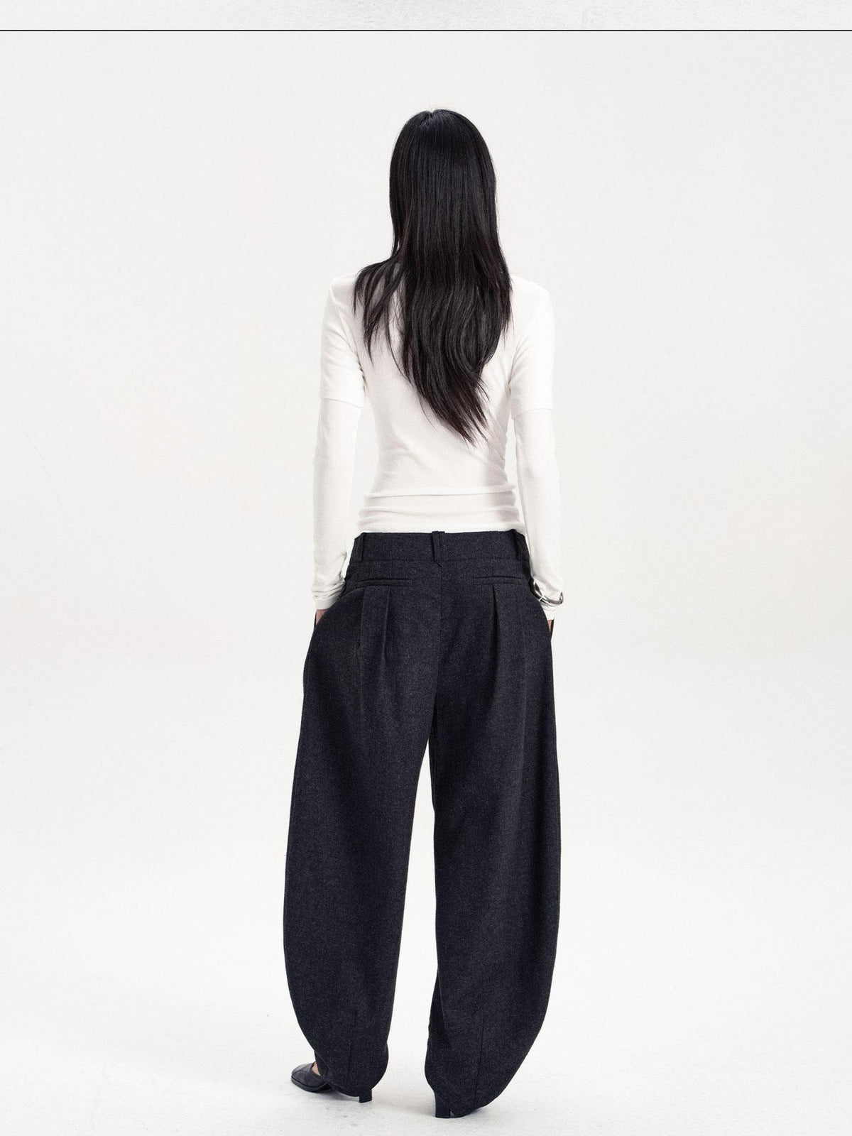 LYUOCHENG Pleated Solid Split Hem Wool Blend Women&