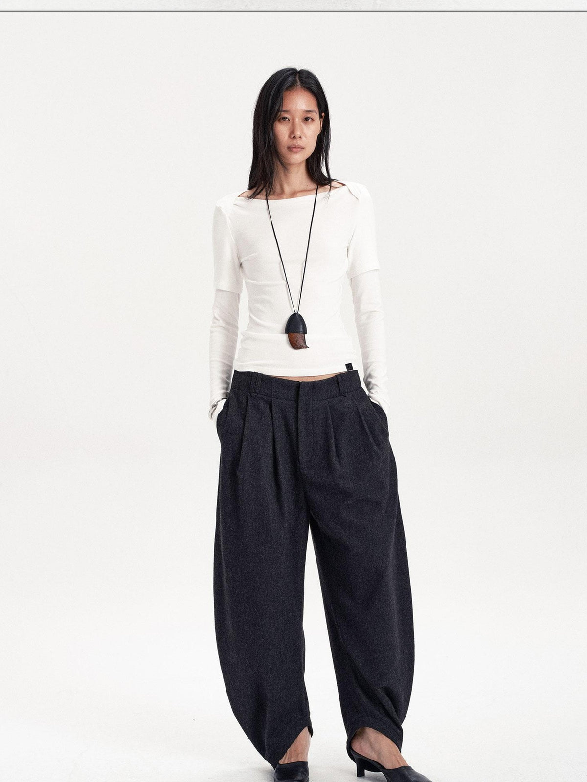 LYUOCHENG Pleated Solid Split Hem Wool Blend Women&