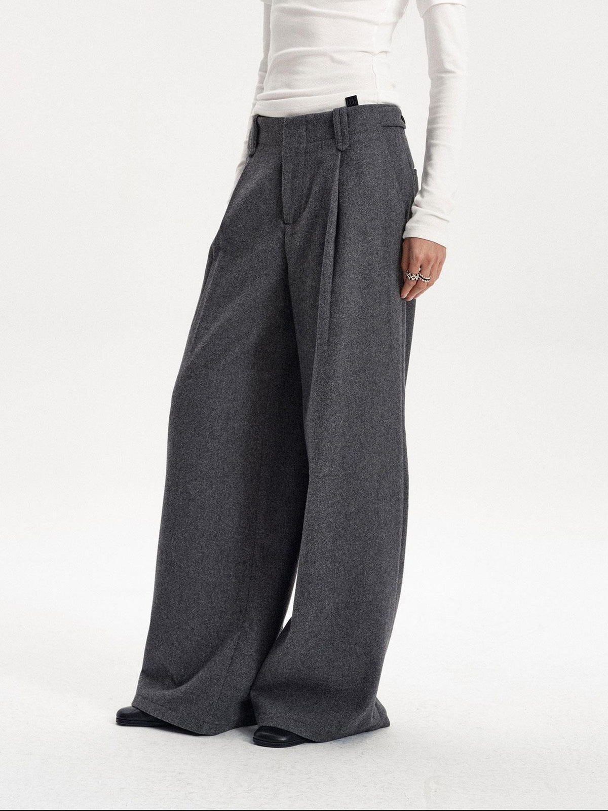 LYUOCHENG Pleated Straight Leg Wool Blend Women&