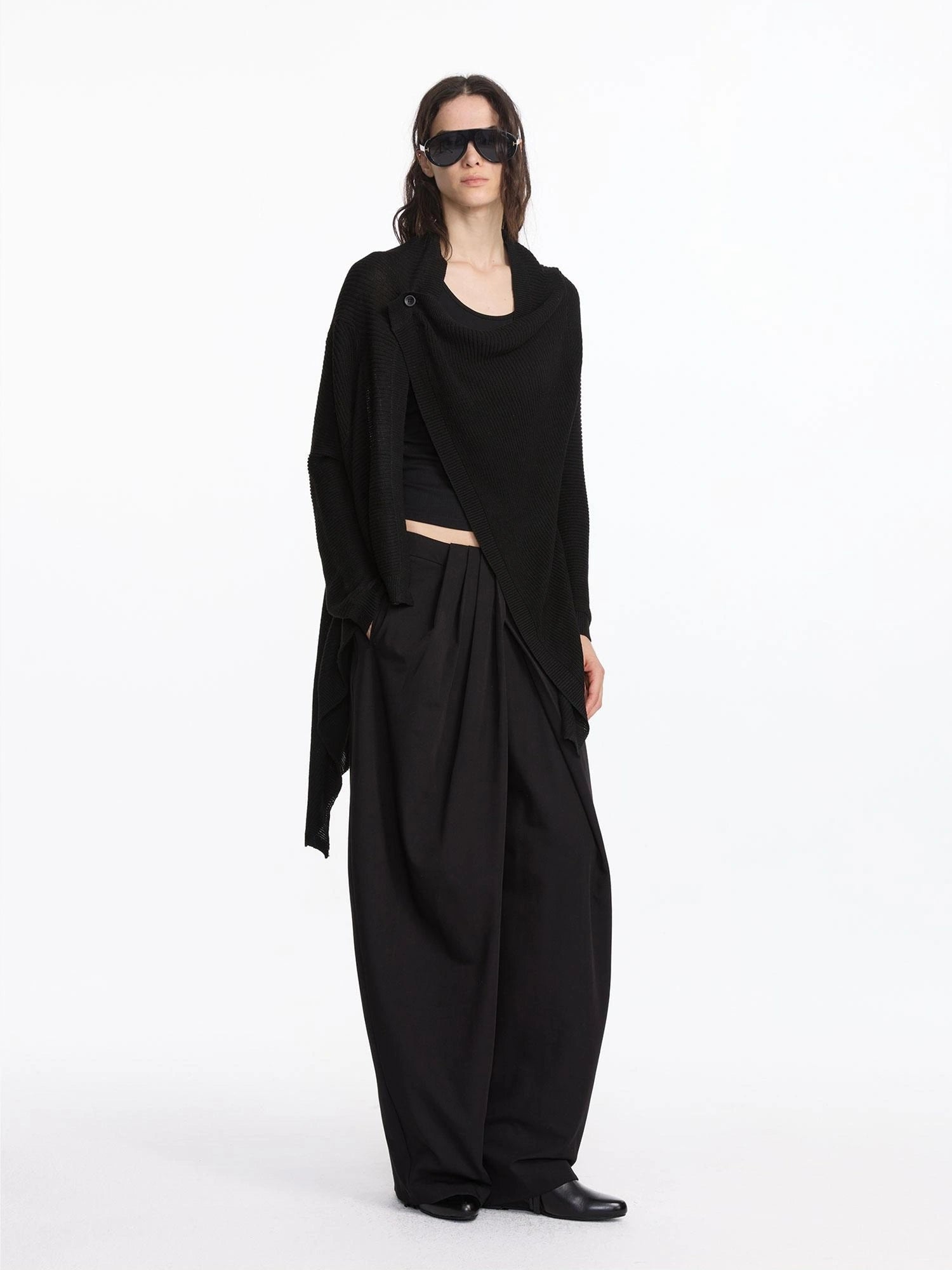 LYUOCHENG Pleated Wide Leg Trousers With Asymmetric Waist