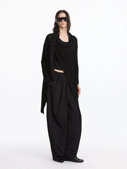 LYUOCHENG Pleated Wide Leg Trousers With Asymmetric Waist