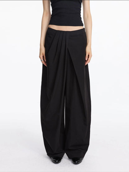 LYUOCHENG Pleated Wide Leg Trousers With Asymmetric Waist