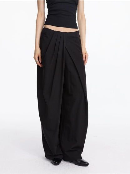 LYUOCHENG Pleated Wide Leg Trousers With Asymmetric Waist