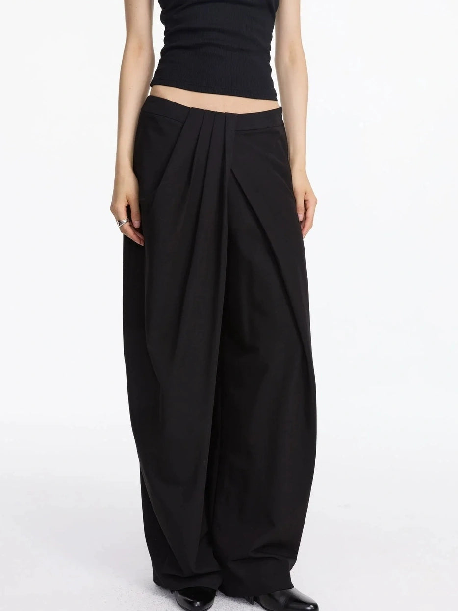 LYUOCHENG Pleated Wide Leg Trousers With Asymmetric Waist