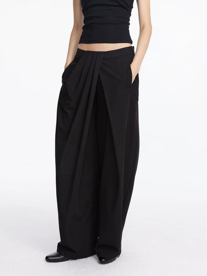 LYUOCHENG Pleated Wide Leg Trousers With Asymmetric Waist