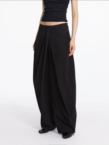 LYUOCHENG Pleated Wide Leg Trousers With Asymmetric Waist