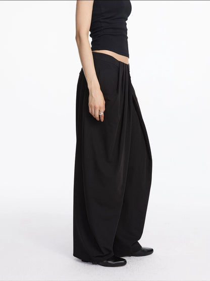 LYUOCHENG Pleated Wide Leg Trousers With Asymmetric Waist