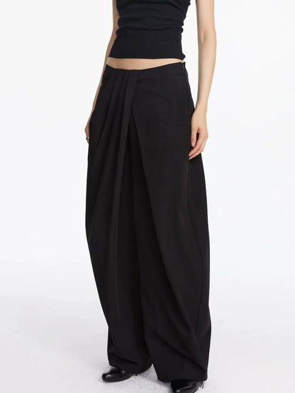 LYUOCHENG Pleated Wide Leg Trousers With Asymmetric Waist