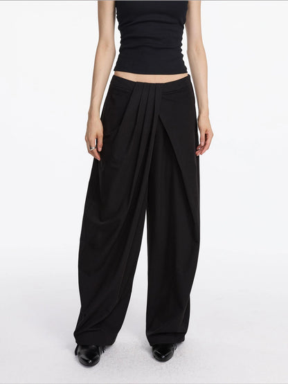 LYUOCHENG Pleated Wide Leg Trousers With Asymmetric Waist