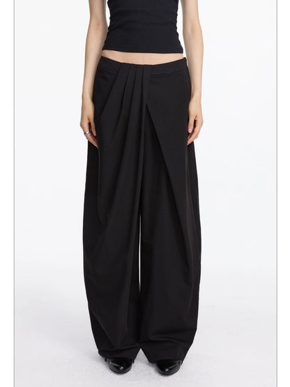 LYUOCHENG Pleated Wide Leg Trousers With Asymmetric Waist