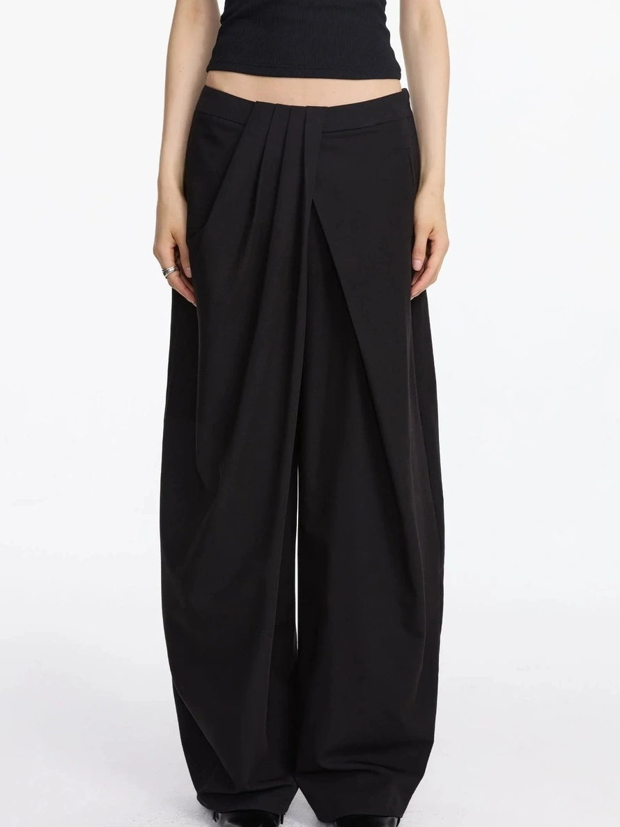 LYUOCHENG Pleated Wide Leg Trousers With Asymmetric Waist