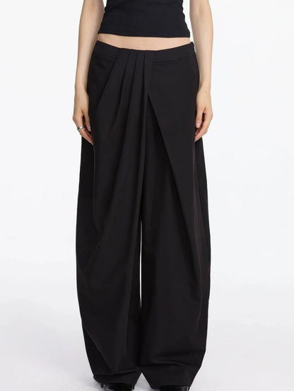 LYUOCHENG Pleated Wide Leg Trousers With Asymmetric Waist