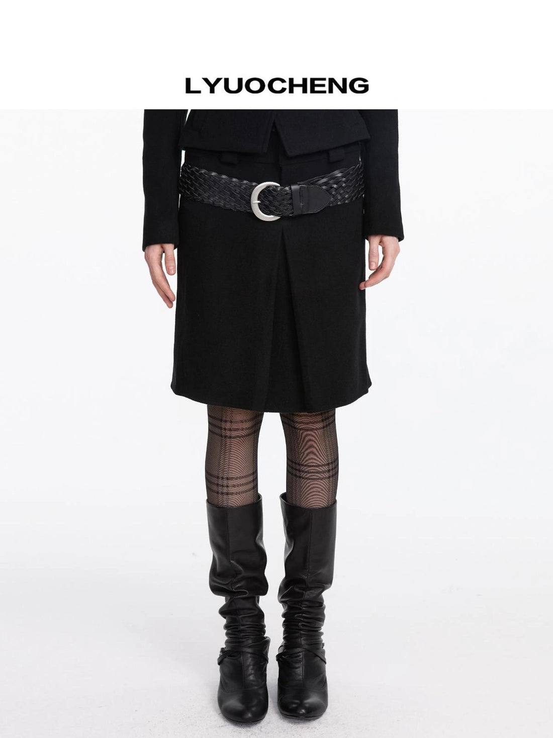 LYUOCHENG Pleated Wool Blend Midi Skirt