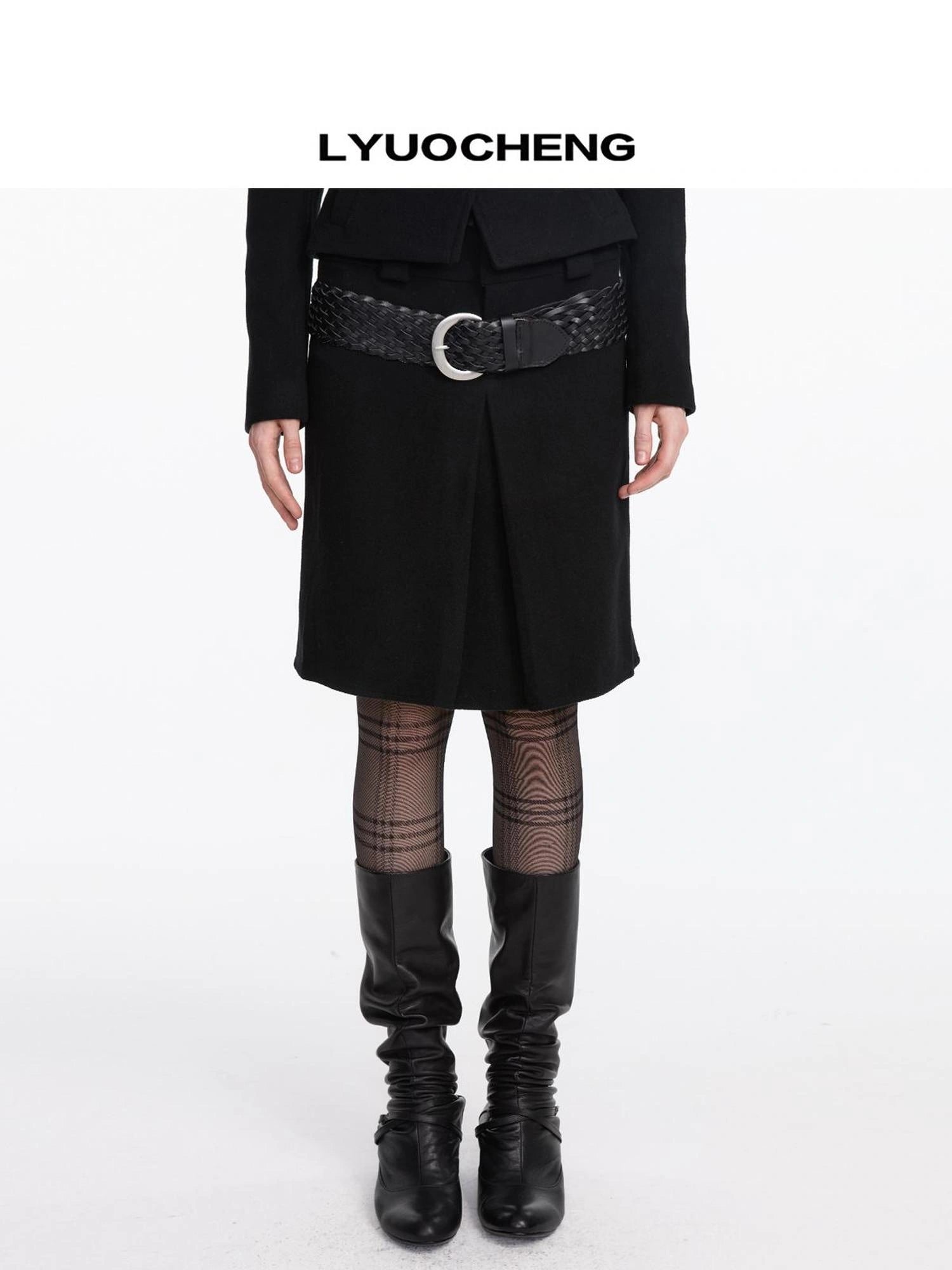 LYUOCHENG Pleated Wool Blend Midi Skirt
