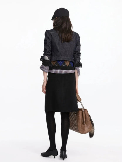 LYUOCHENG Pleated Wool Blend Midi Skirt