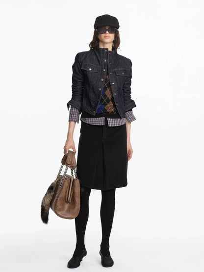 LYUOCHENG Pleated Wool Blend Midi Skirt