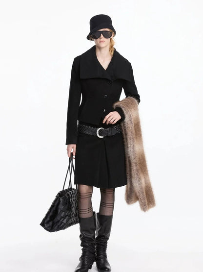 LYUOCHENG Pleated Wool Blend Midi Skirt