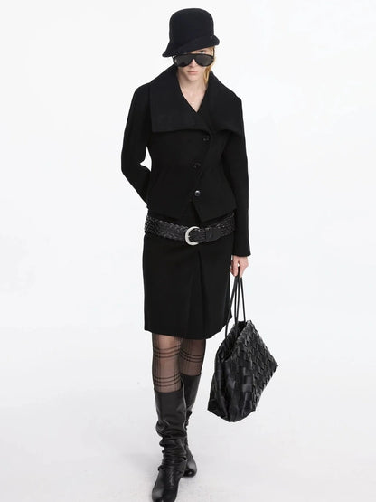 LYUOCHENG Pleated Wool Blend Midi Skirt