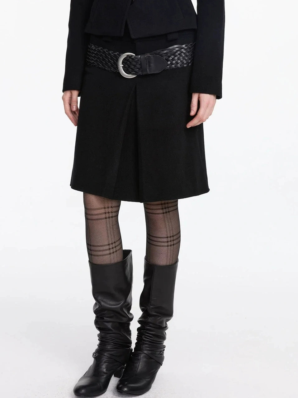 LYUOCHENG Pleated Wool Blend Midi Skirt