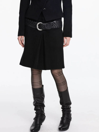 LYUOCHENG Pleated Wool Blend Midi Skirt