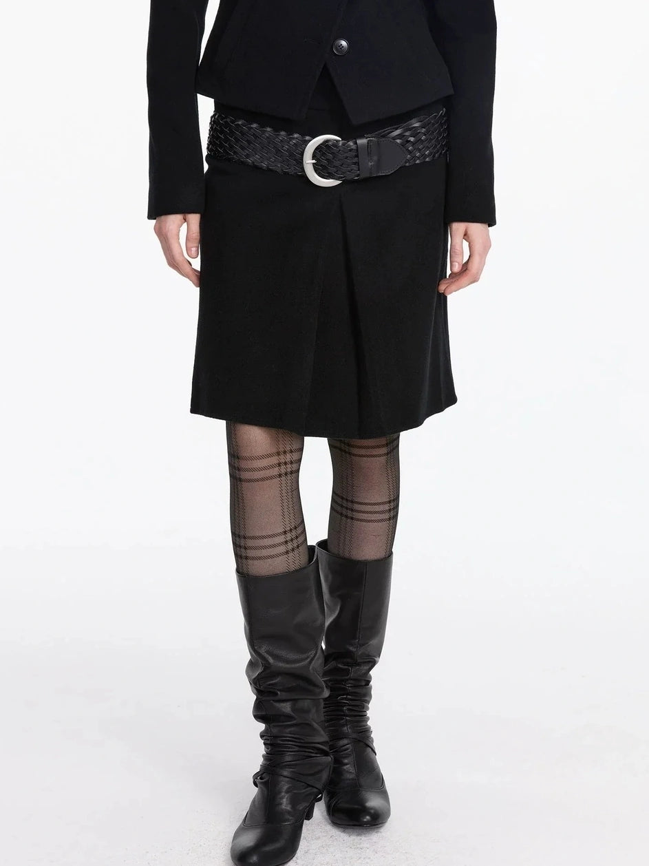 LYUOCHENG Pleated Wool Blend Midi Skirt