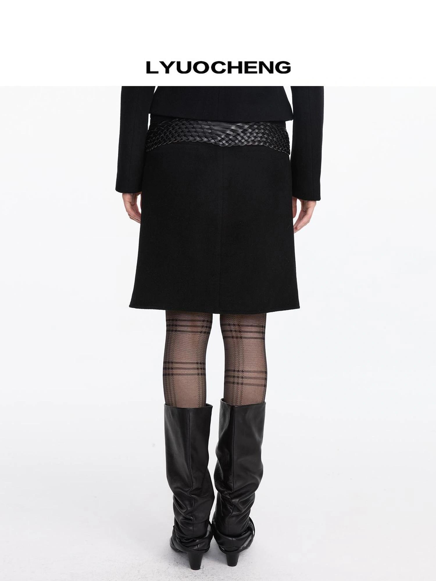 LYUOCHENG Pleated Wool Blend Midi Skirt