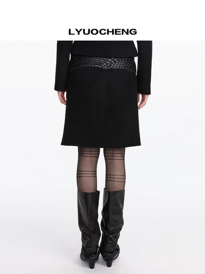 LYUOCHENG Pleated Wool Blend Midi Skirt