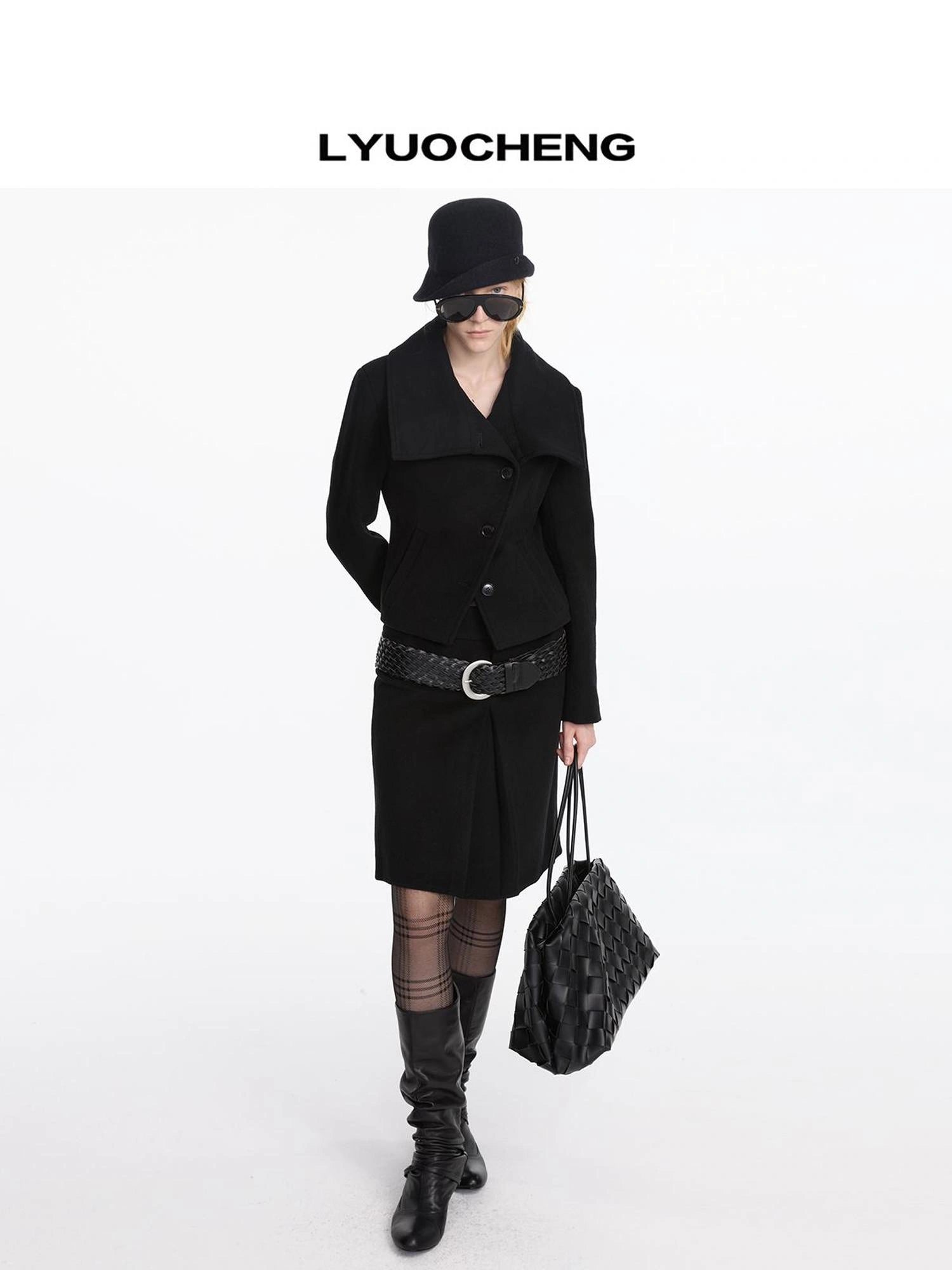LYUOCHENG Pleated Wool Blend Midi Skirt