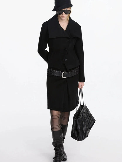 LYUOCHENG Pleated Wool Blend Midi Skirt
