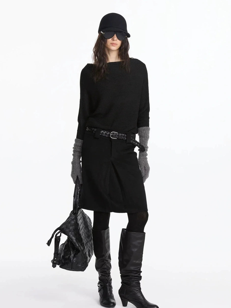 LYUOCHENG Pleated Wool Blend Midi Skirt