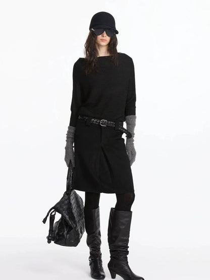 LYUOCHENG Pleated Wool Blend Midi Skirt