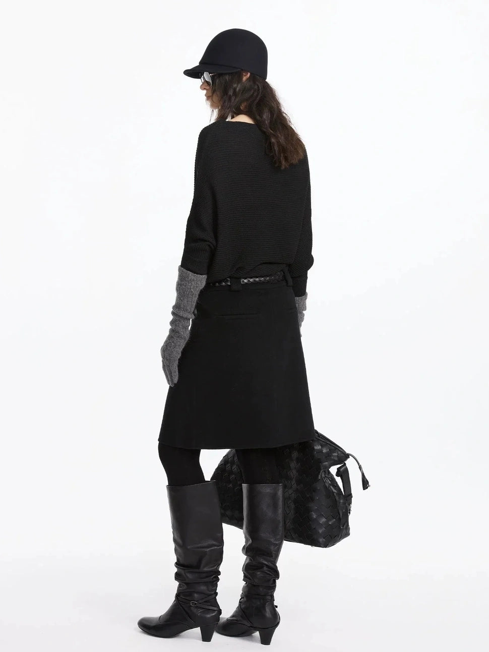 LYUOCHENG Pleated Wool Blend Midi Skirt