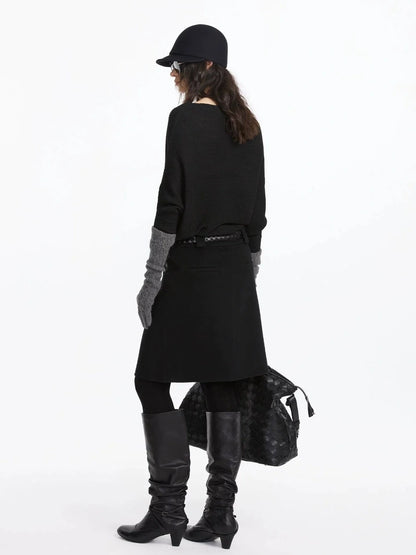 LYUOCHENG Pleated Wool Blend Midi Skirt