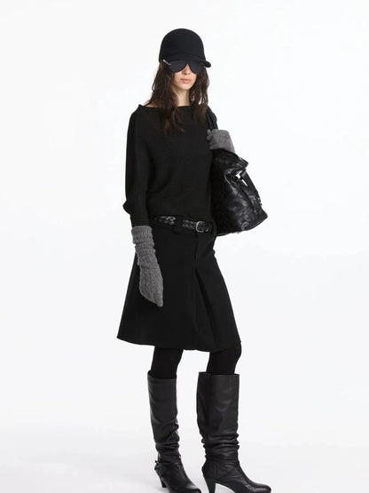 LYUOCHENG Pleated Wool Blend Midi Skirt