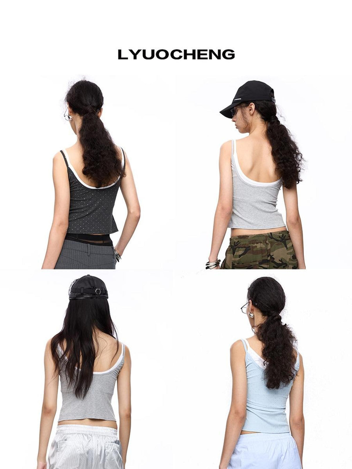 LYUOCHENG Polka Dot Double Layer Lace Low Neck Slim Fit Women&