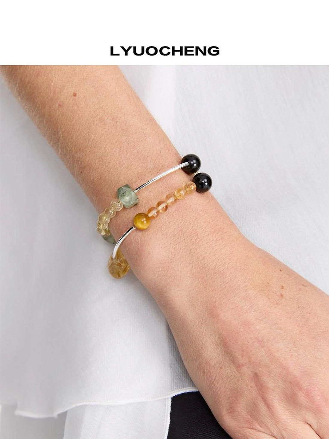 Prehnite Yellow Crystal 925 Silver Bracelet