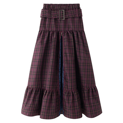LYUOCHENG_Purple_Plaid_Low_Waist_Patchwork_Zip_Tulip_Hem_Women&