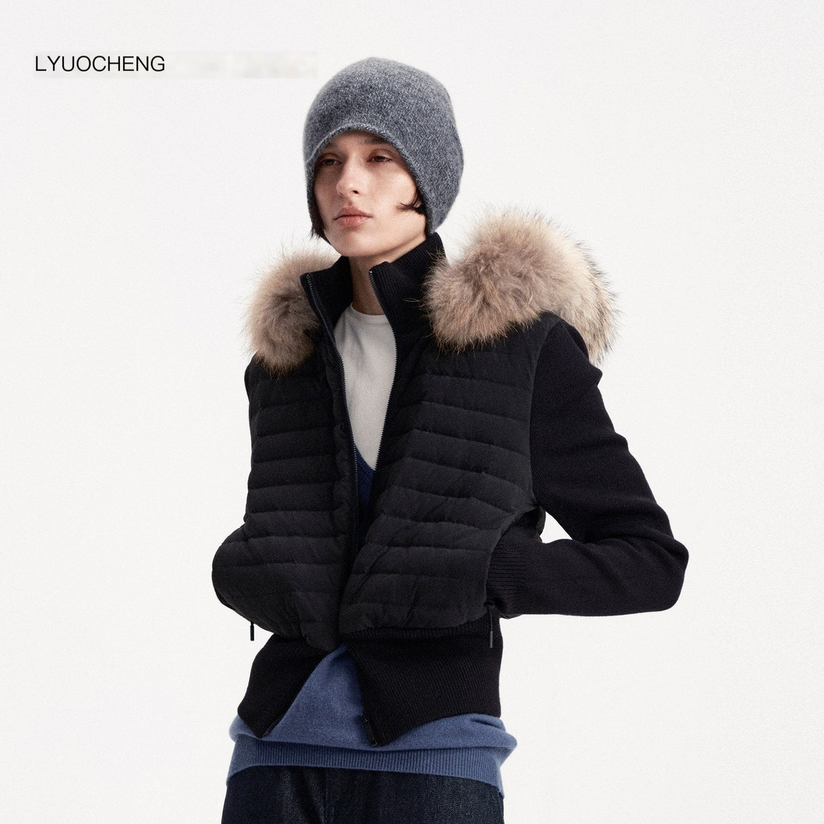 LYUOCHENG_Quilted_Detachable_Fur_Trim_Slim_Fit_Women&