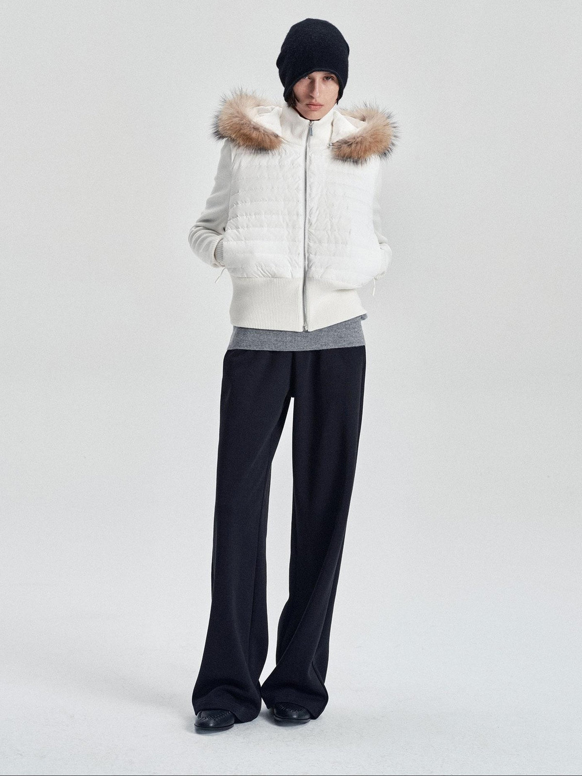 LYUOCHENG Quilted Detachable Fur Trim Slim Fit Women&