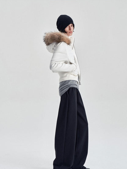 LYUOCHENG Quilted Detachable Fur Trim Slim Fit Women&