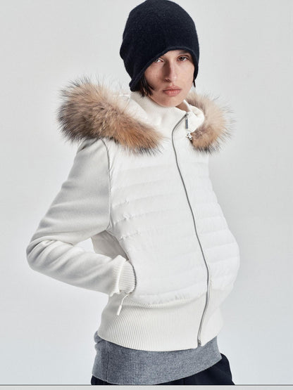 LYUOCHENG Quilted Detachable Fur Trim Slim Fit Women&