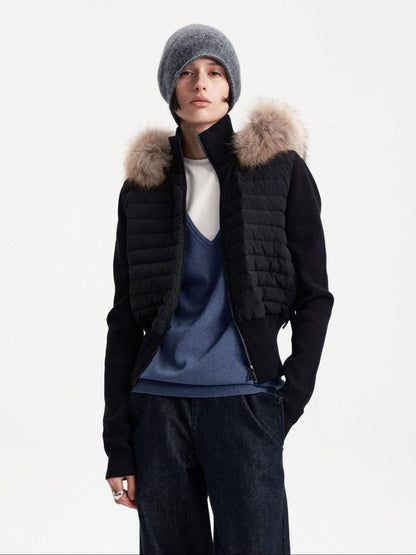 LYUOCHENG Quilted Detachable Fur Trim Slim Fit Women&