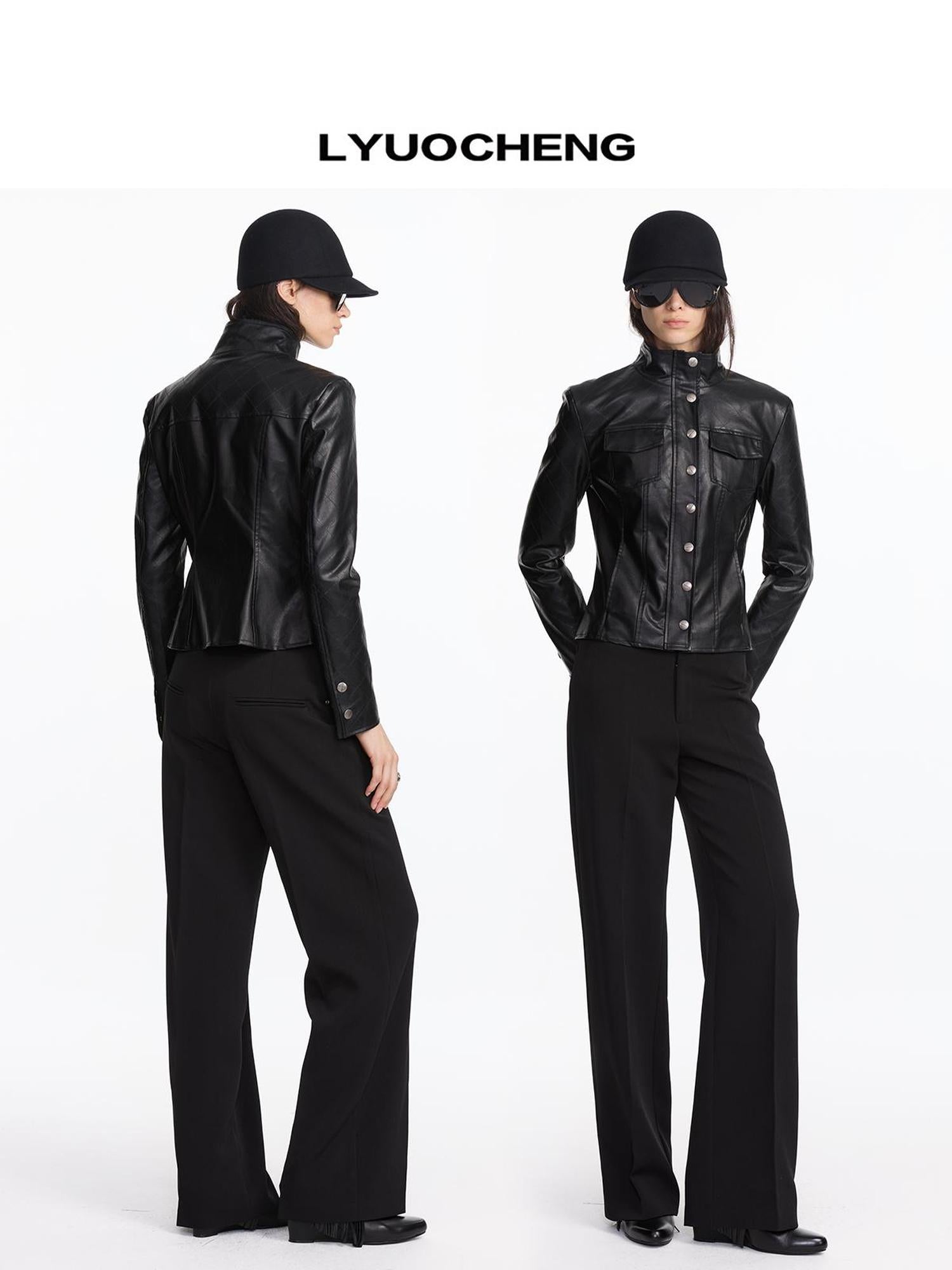 LYUOCHENG Quilted Faux Leather Jacket With Ribbed Cuffs