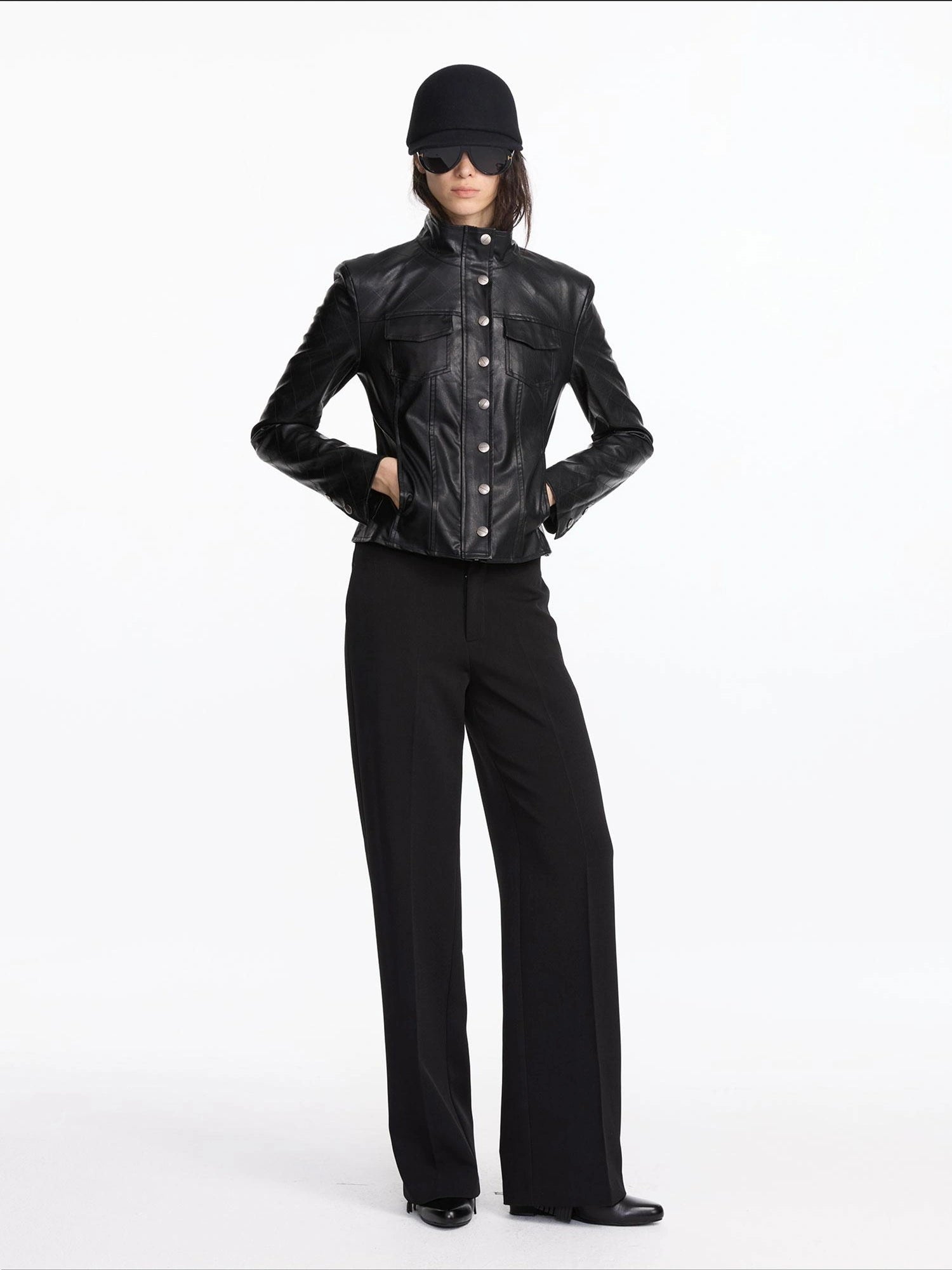 LYUOCHENG Quilted Faux Leather Jacket With Ribbed Cuffs