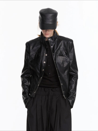 LYUOCHENG Quilted Faux Leather Jacket With Ribbed Cuffs