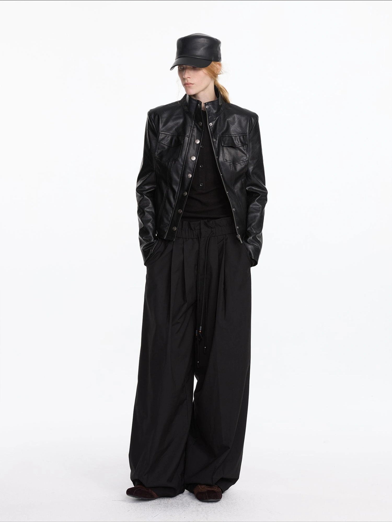 LYUOCHENG Quilted Faux Leather Jacket With Ribbed Cuffs