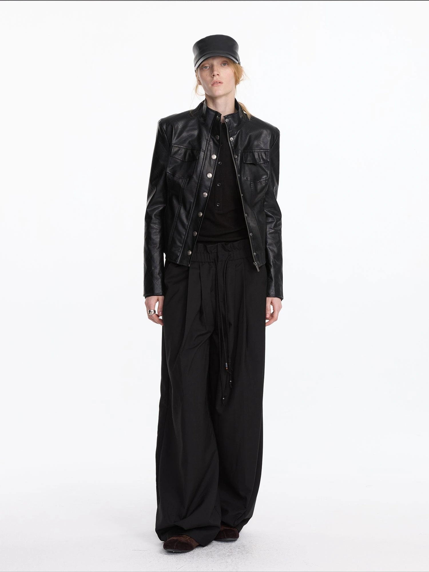 LYUOCHENG Quilted Faux Leather Jacket With Ribbed Cuffs